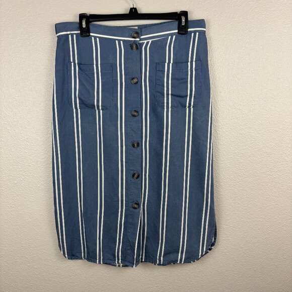 Marine Layer Womens Blue White Striped Button Front Tess Pencil Skirt Size 8 - Picture 1 of 10